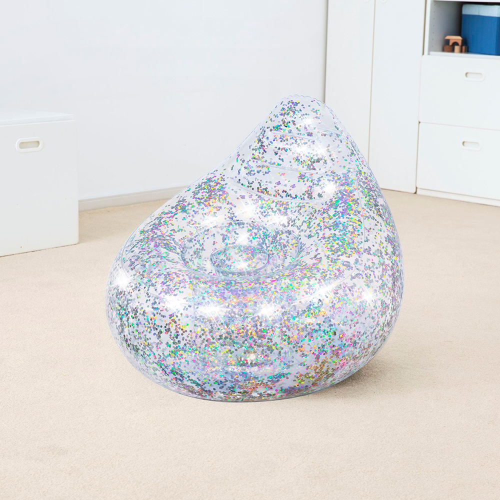 Sillón Puff Sofá Inflable Infantil Glitter Dream Plata Transparente
