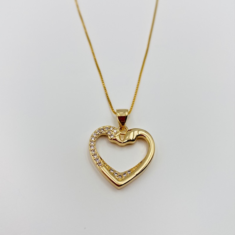 Collar Amor- Cadena y Dije Corazón- Baño de Oro 18K-Dorado