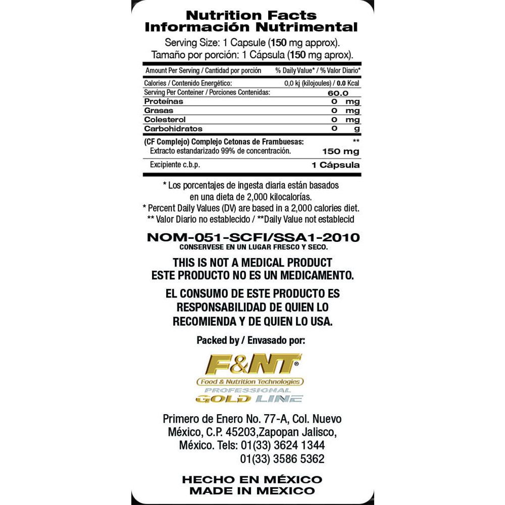 Cetonas De Frambuesa Raspberry Ketones 60 Caps 99% Concentrados