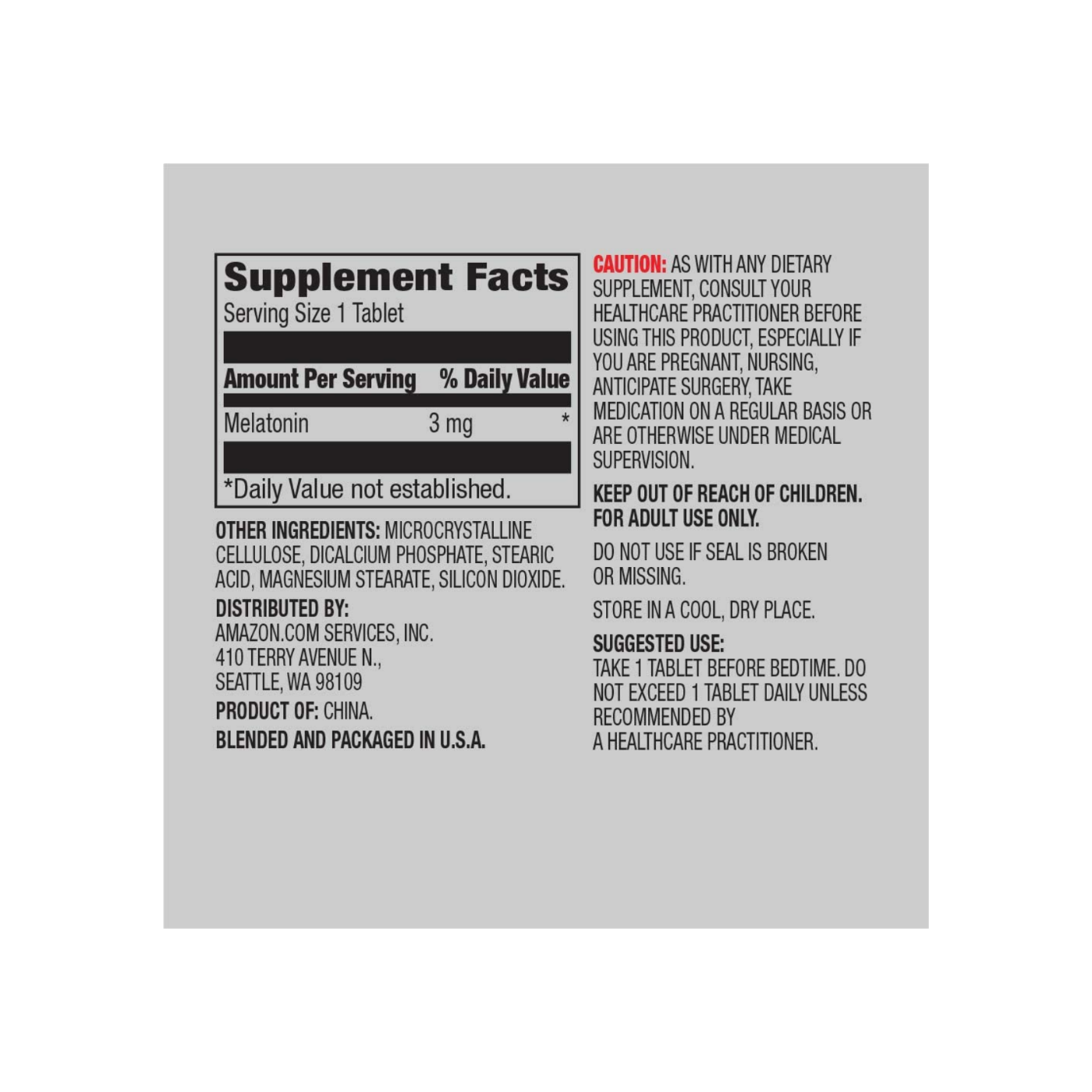 Amazon Elements Melatonin 3Mg Per Serving 260 Tabletas Melatonina Suplemento Relajante Descanso Sueño Organic Organico