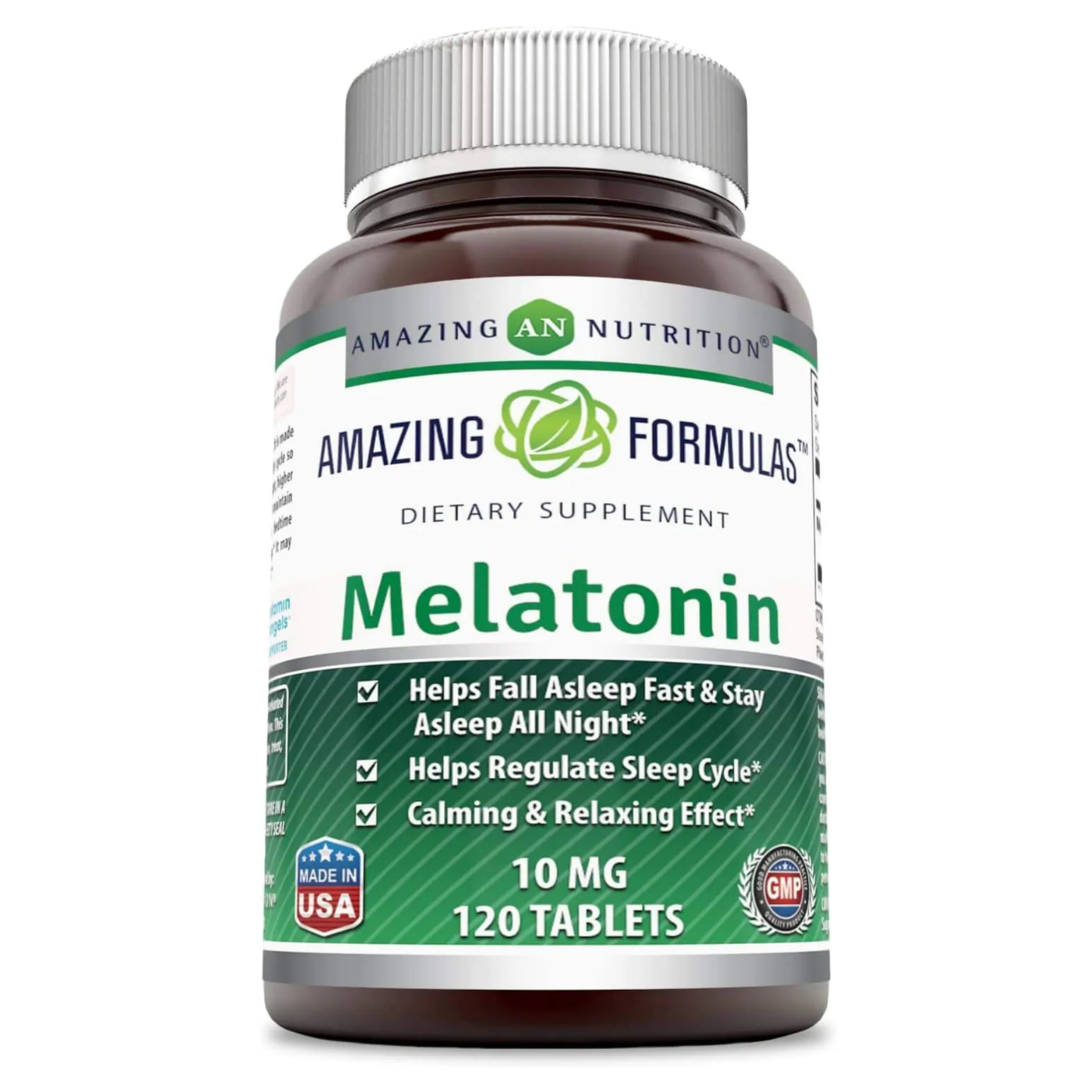 Amazing An Nutrition Melatonina (sin OMG sin gluten)  10 m 120 Tabletas Melatonin Suplemento para Dormir Calmante Relajante Vegetariano Melatonina