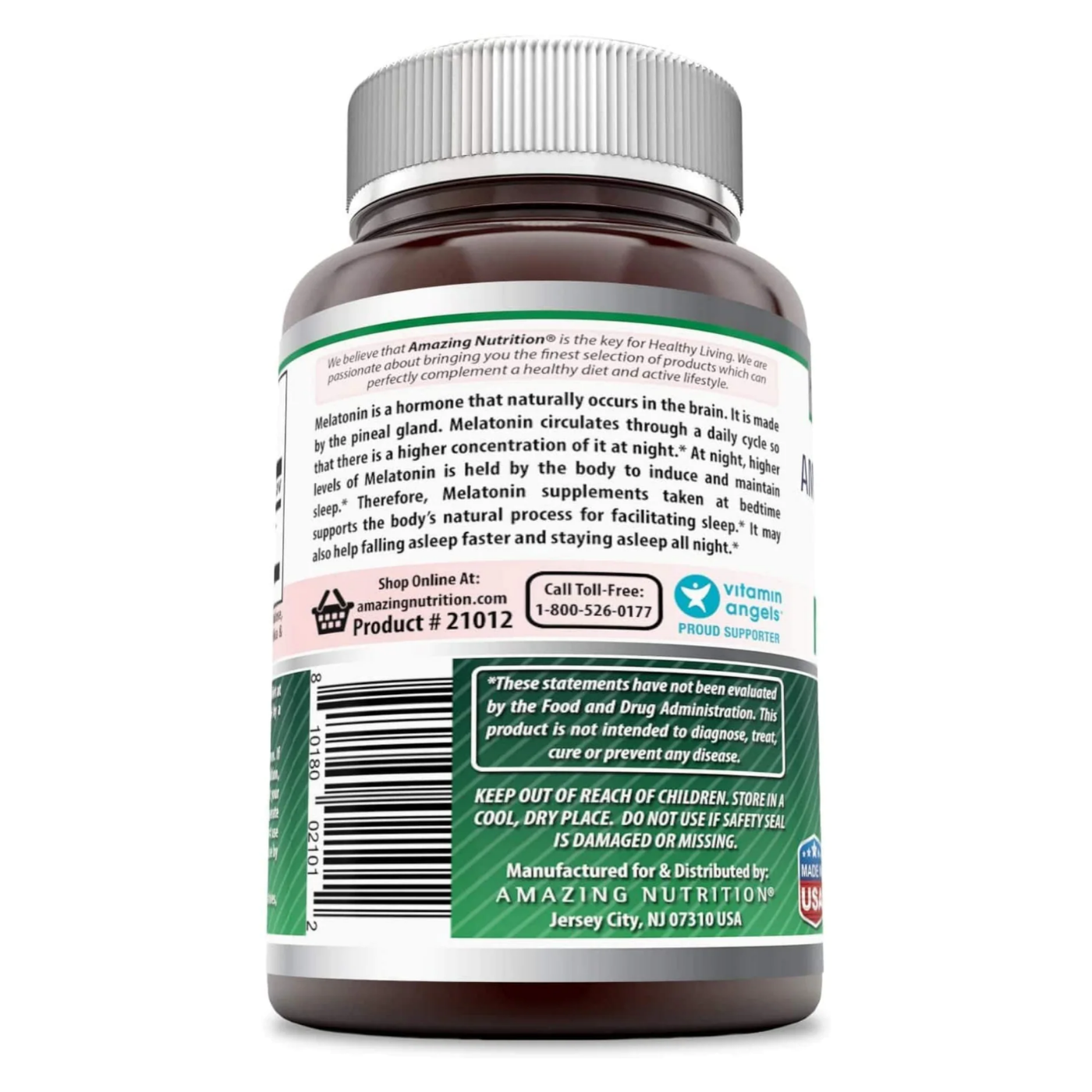Amazing An Nutrition Melatonina (sin OMG sin gluten)  10 m 120 Tabletas Melatonin Suplemento para Dormir Calmante Relajante Vegetariano Melatonina