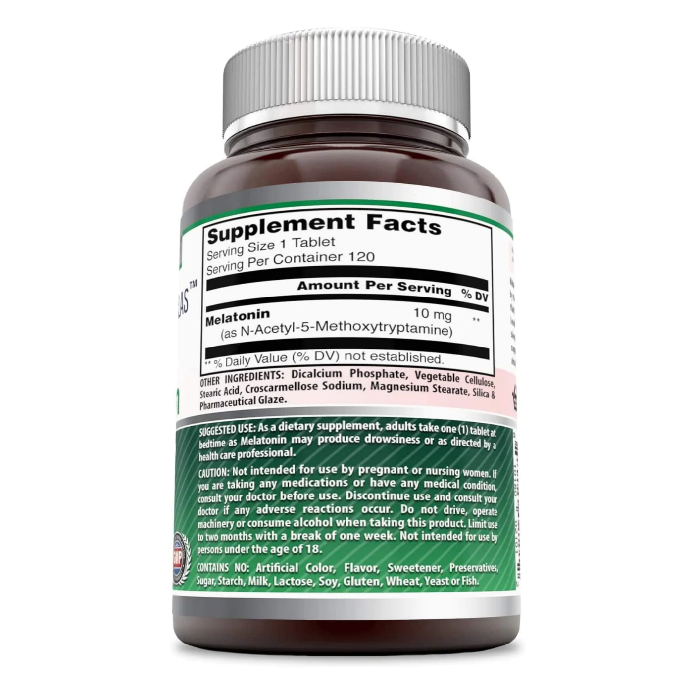 Amazing An Nutrition Melatonina (sin OMG sin gluten)  10 m 120 Tabletas Melatonin Suplemento para Dormir Calmante Relajante Vegetariano Melatonina