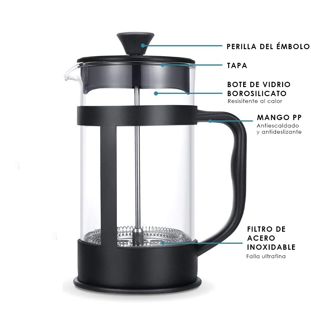 2 Cafeteras Individiales Prensa Francesa 1000ml De Vidrio