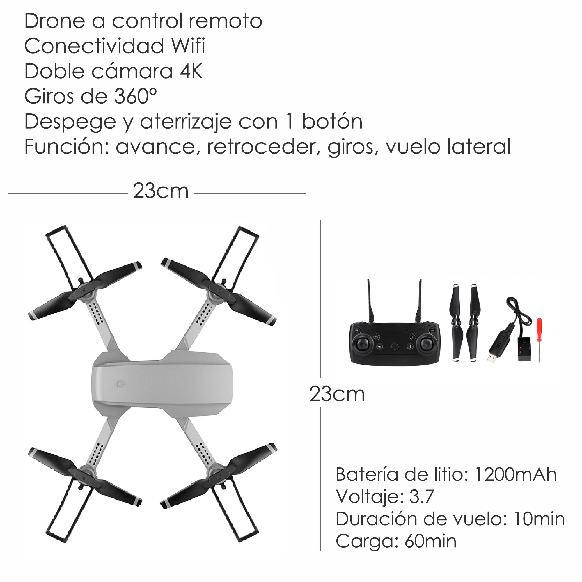 Drone Vak K1 Doble Cámara 4k Wifi Control 360 6 Ejes