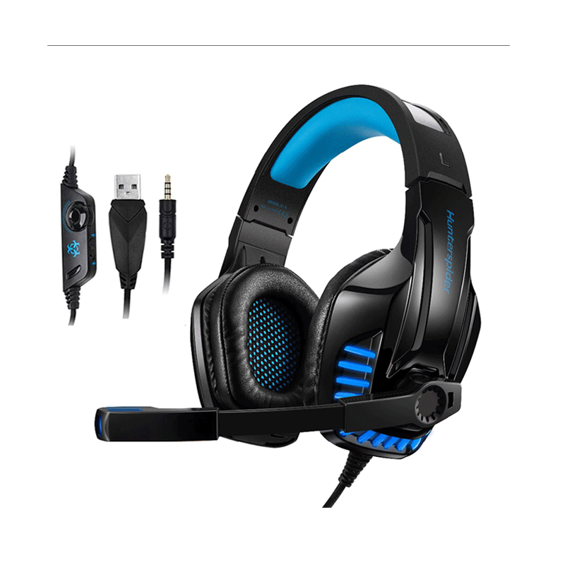 Audifonos Hunterspider V6 Gaming Headset Gamer Azul Con Luz