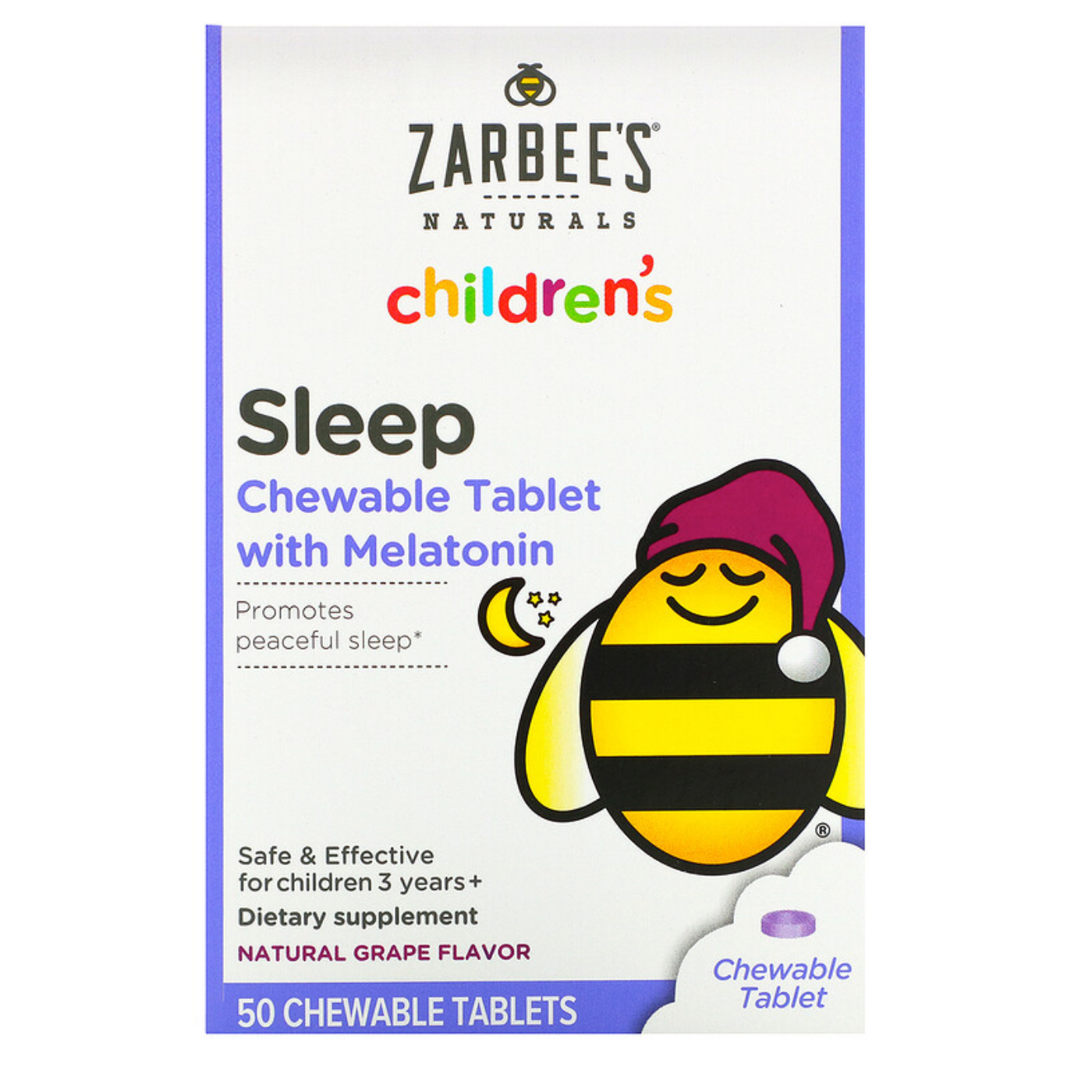 Zarbee's Naturals Children's, Sleep 50 Chewable Tablet With Melatonin Natural Sueño Descanso Relajante Niñas Niños