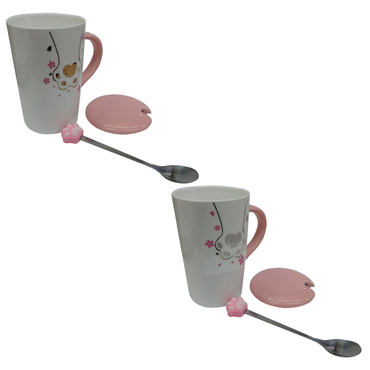 Juego De Tazas ceramica Importación Pata Gato 2 Piezas