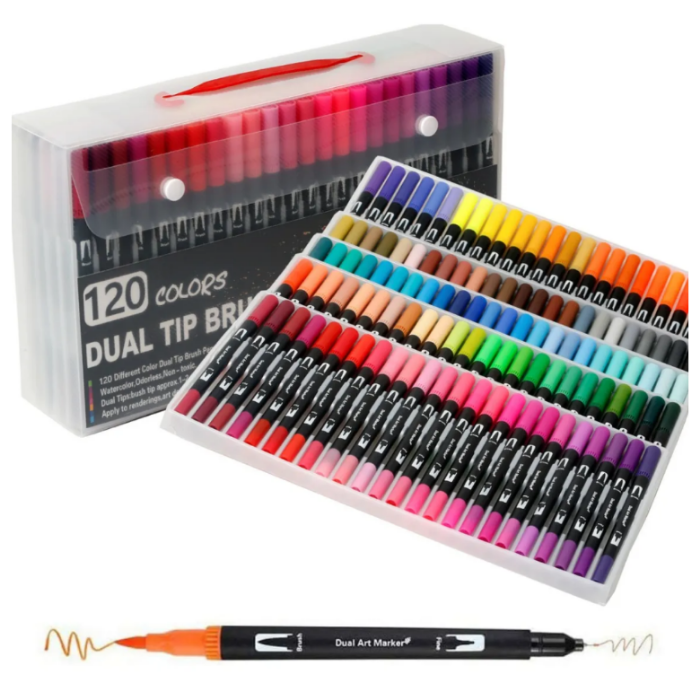 Marcadores Plumones Doble Punta Pincel 120 Colores