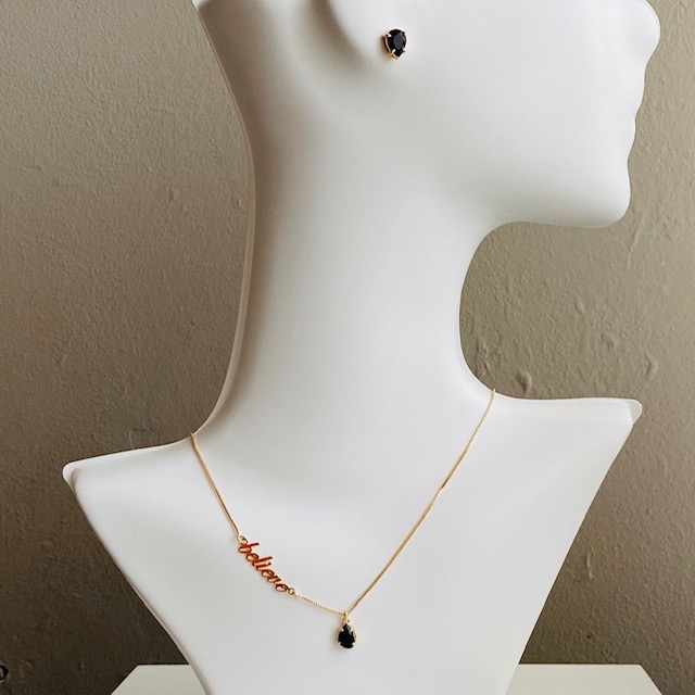 Conjunto Believe Azul- Baño de Oro 18K- Aretes y Collar-Dorado