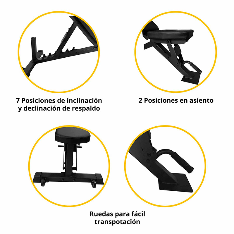 Banco Fitness Tayga para Gimnasio reclinable diferentes posiciones 
