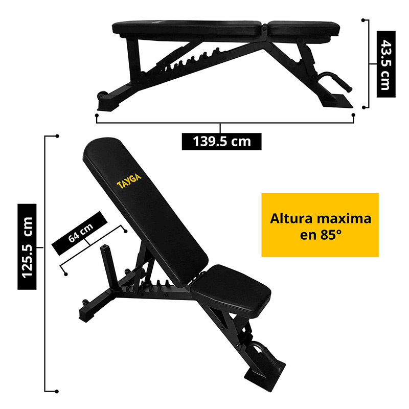 Banco Fitness Tayga para Gimnasio reclinable diferentes posiciones 
