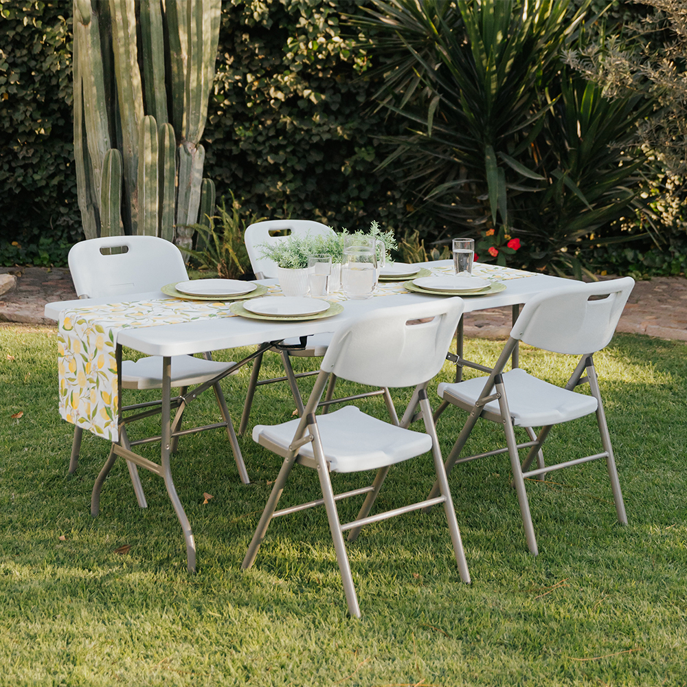 Set de Mesa plegable Polietileno 1.8M + 4 sillas plegables heavy duty Beckon