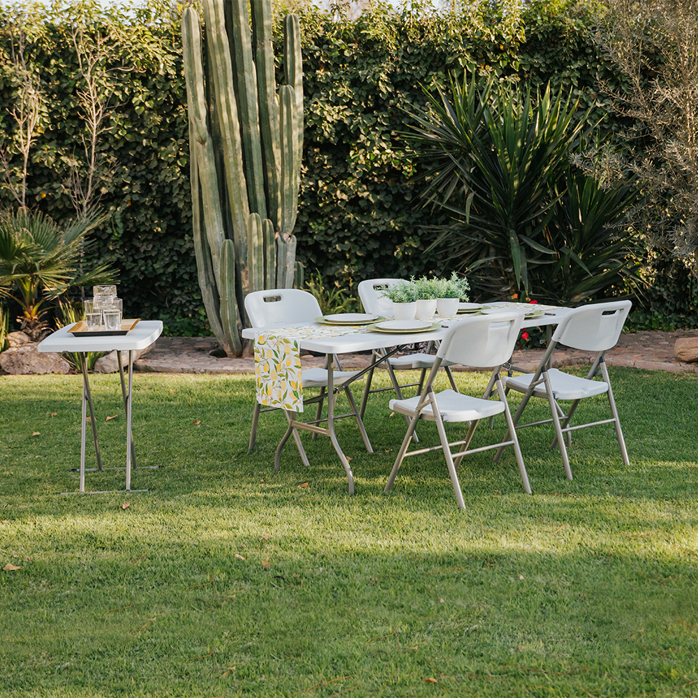 Set de Mesa plegable Polietileno 1.8M + 4 sillas plegables heavy duty Beckon