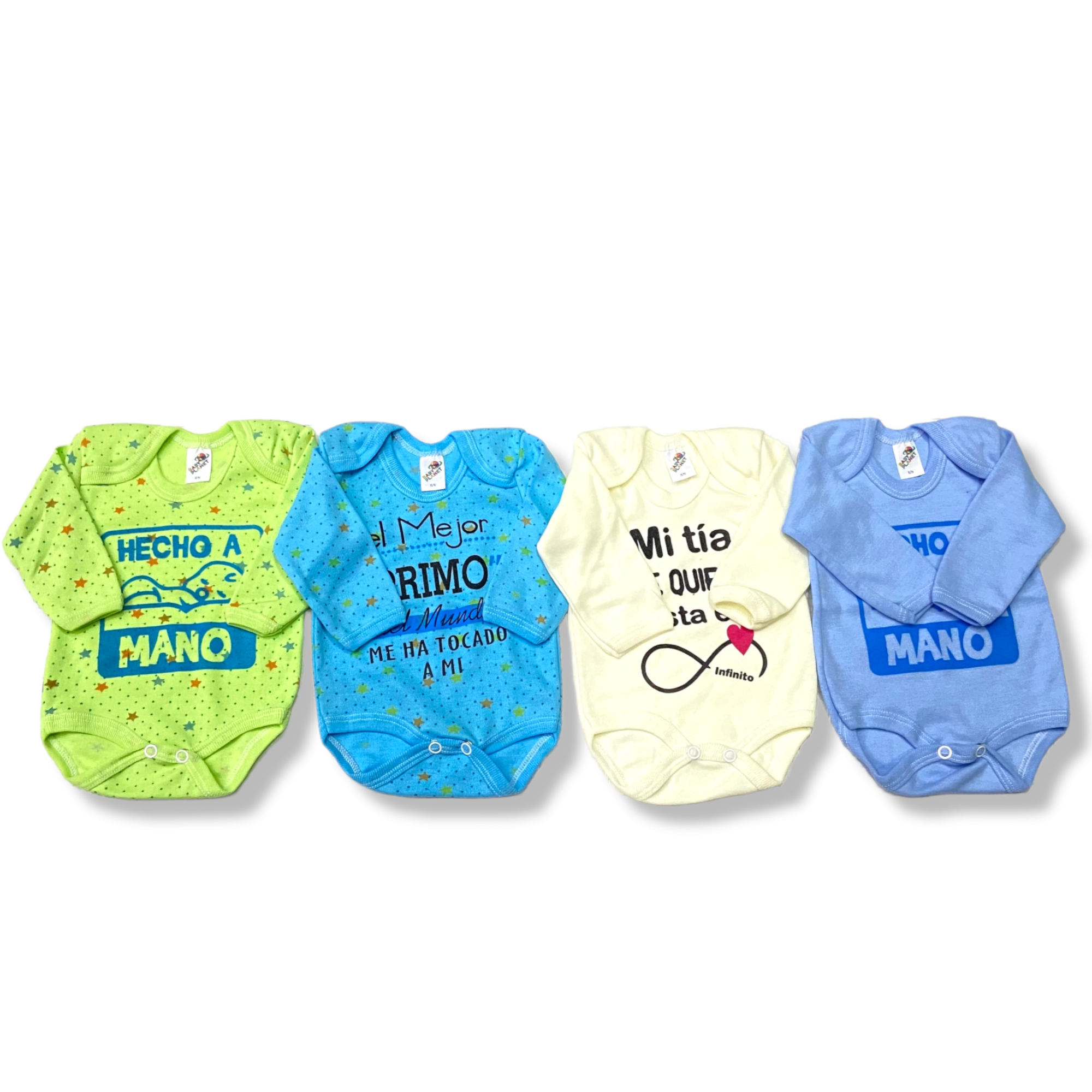 Juego de 3 pañaleros o bodies manga larga en colores pastel para bebé 100% algodón