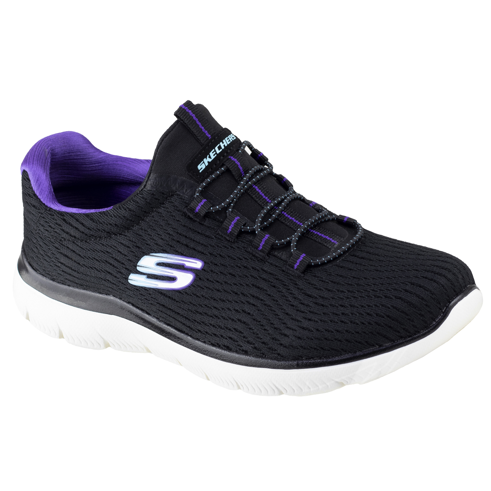 Tenis Running Skechers Para Dama Summits 149538 Negro Morado Memory Foam Original