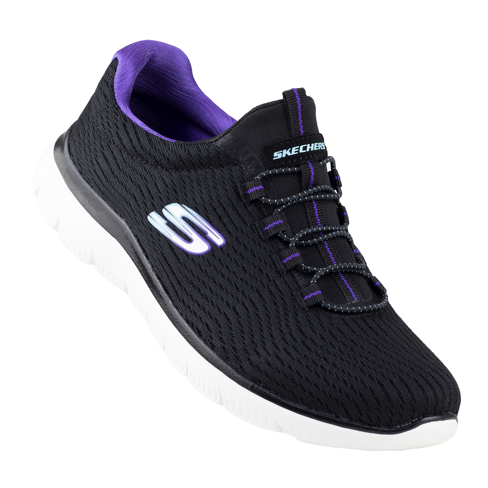 Tenis Running Skechers Para Dama Summits 149538 Negro Morado Memory Foam Original