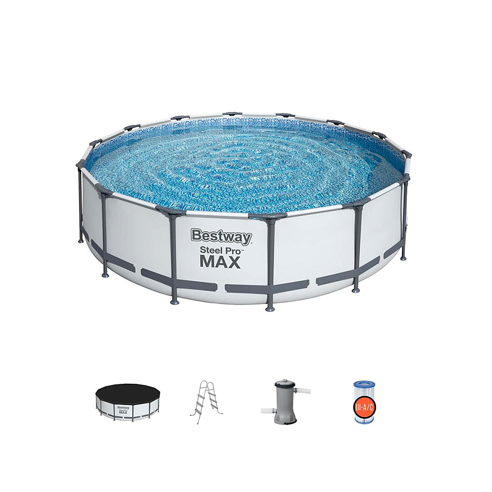 Alberca Piscina Estructural Armable Gris con Escaleras Circular Steel Pro 13,030 L con Filtro 4.27 M x 1.07 M Bestway