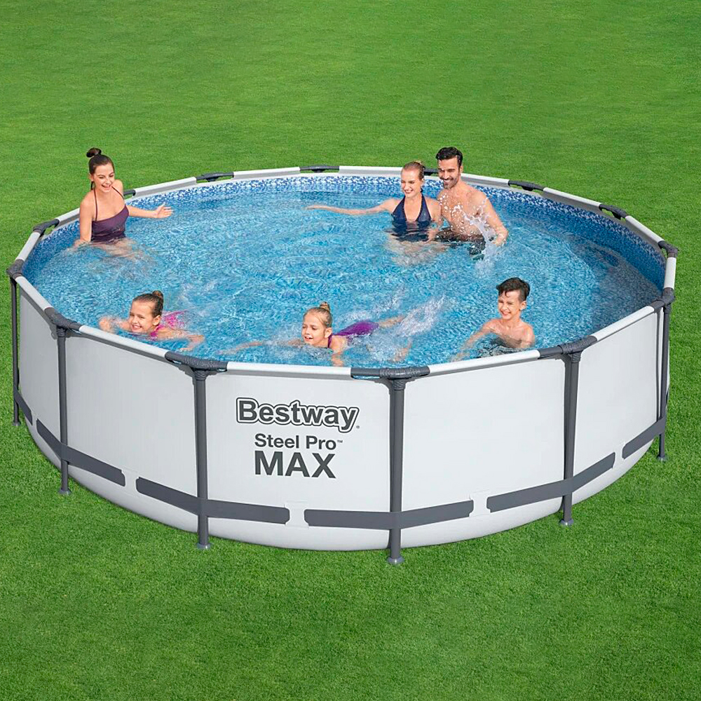 Alberca Piscina Estructural Armable Gris con Escaleras Circular Steel Pro 13,030 L con Filtro 4.27 M x 1.07 M Bestway