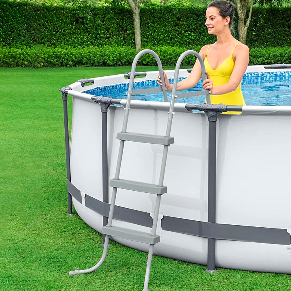 Alberca Piscina Estructural Armable Gris con Escaleras Circular Steel Pro 13,030 L con Filtro 4.27 M x 1.07 M Bestway