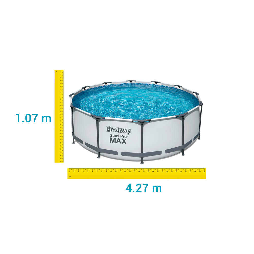 Alberca Piscina Estructural Armable Gris con Escaleras Circular Steel Pro 13,030 L con Filtro 4.27 M x 1.07 M Bestway