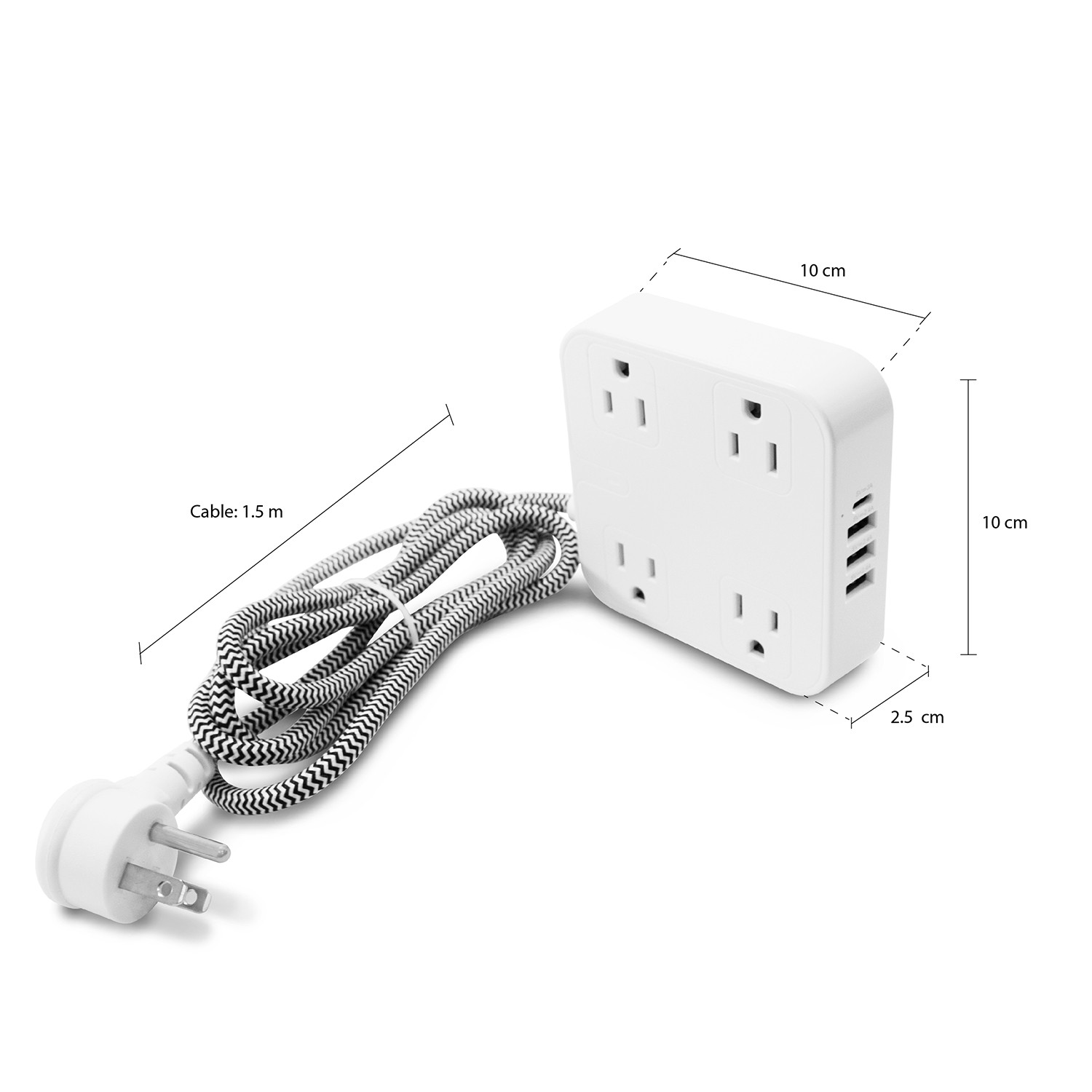 Multicontacto usb con 4 enchufes, 3 puertos usb y 1 usb-c
