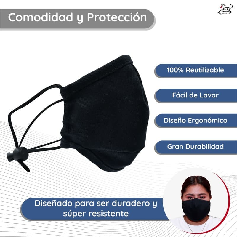 Cubrebocas Reutilizable para Niños de Tela Lavable Ajustable, Marca Red Baboon	