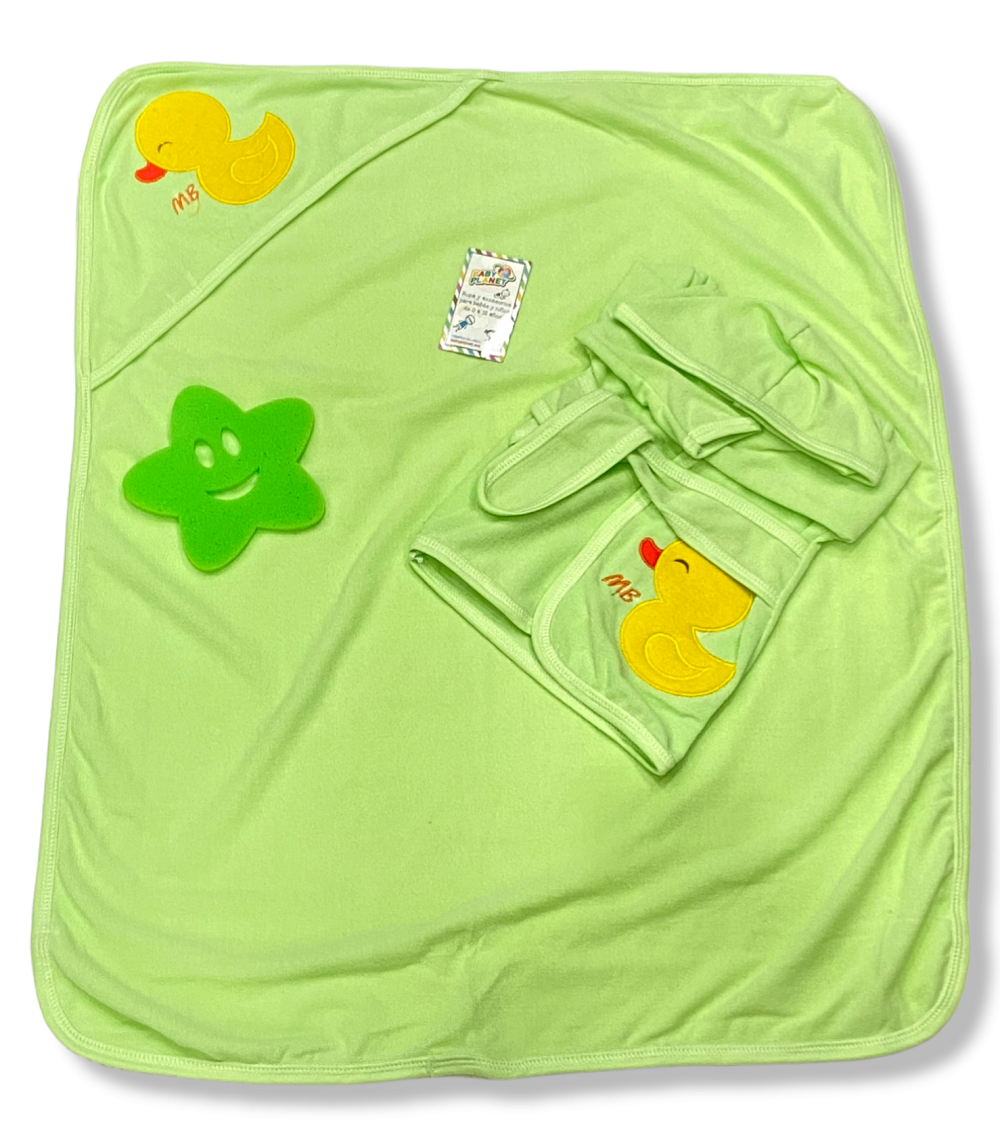 Juego de baño para bebé, incluye bata, toalla y esponja