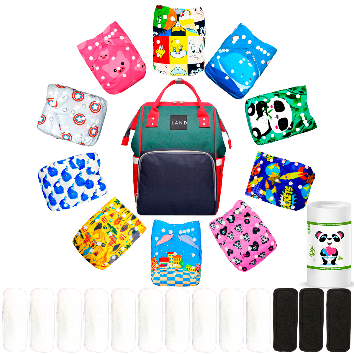 Pañal de tela para bebes ecológico reutilizable más mochila pañalera de regalo ecobaby original.