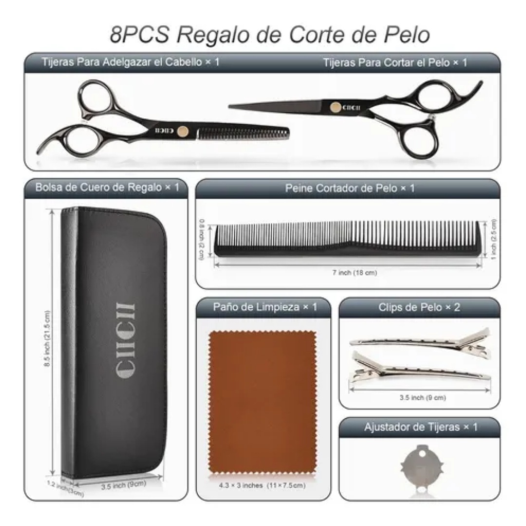 Kit Tijeras Cortar Cabello, Profesionales Barbero 8 Piezas