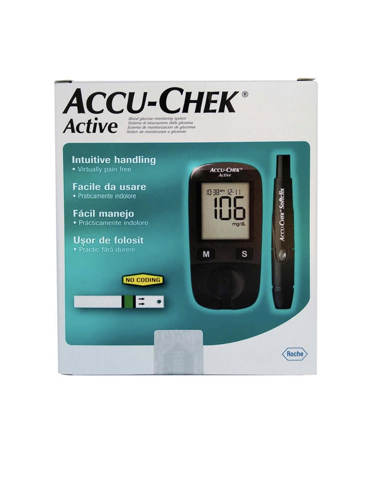 Medidor de Glucosa Accu-Chek Active con 10 Tiras y 10 Lancetas