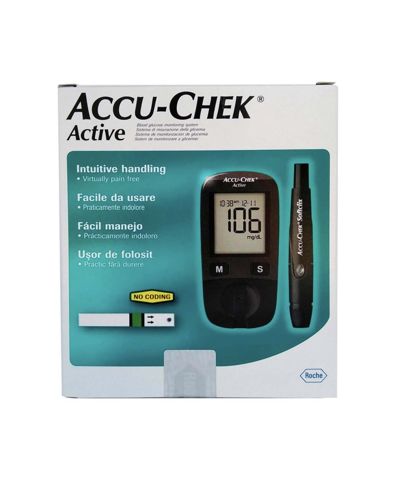 Medidor de Glucosa Accu-Chek Active con 10 Tiras y 10 Lancetas