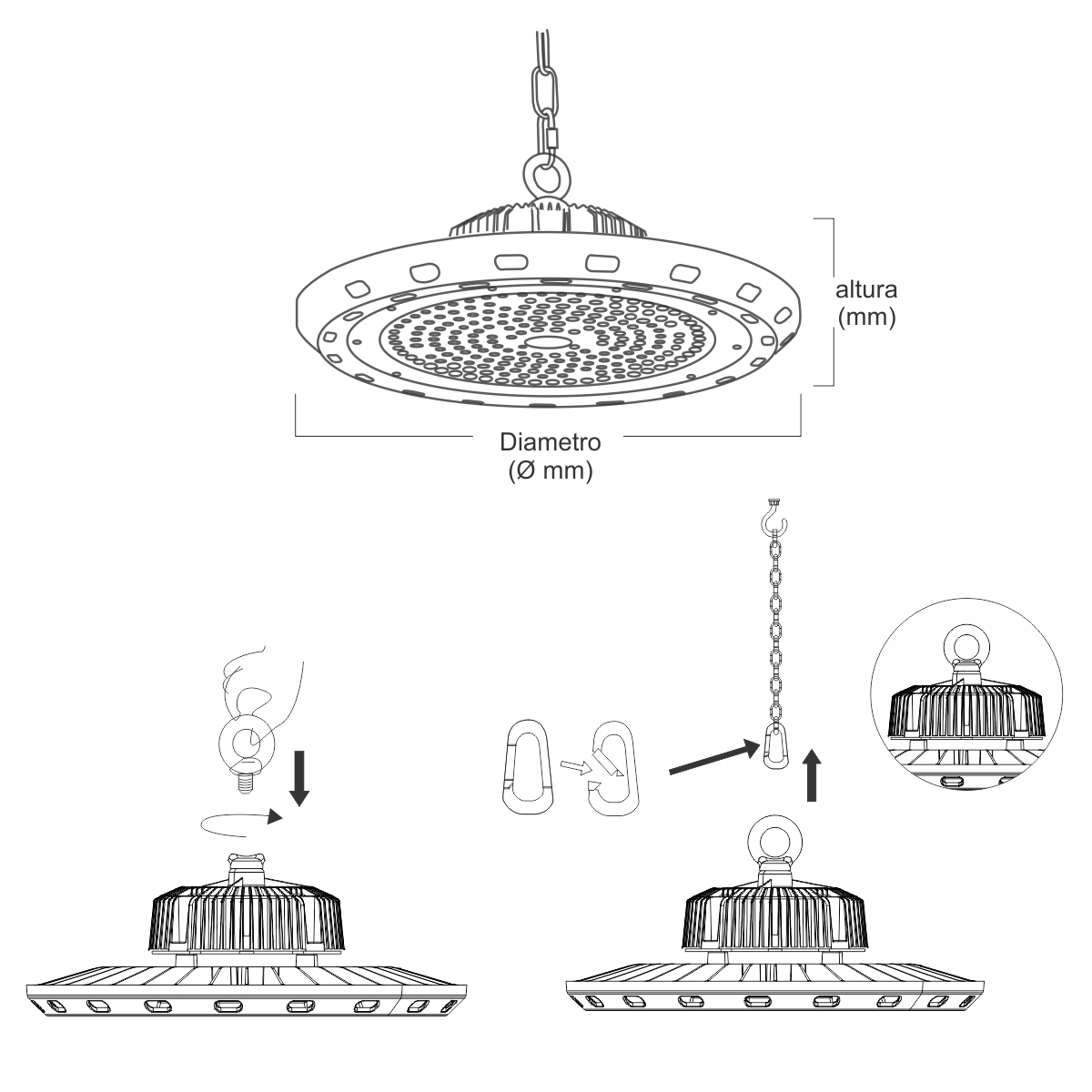 LAMPARA INDUSTRIAL UFO / HIGH BAY 200W PARA USO EXTERIOR