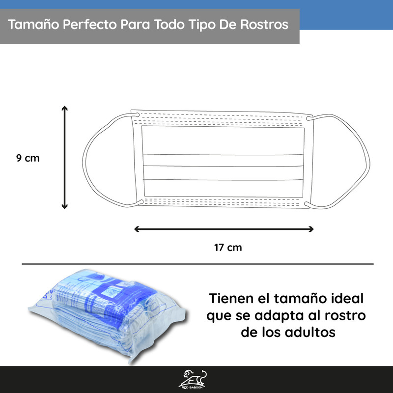 Cubrebocas Tricapa Tapabocas Termosellado Color Azul (Paquete Bolsa 100 Piezas) Red Baboon