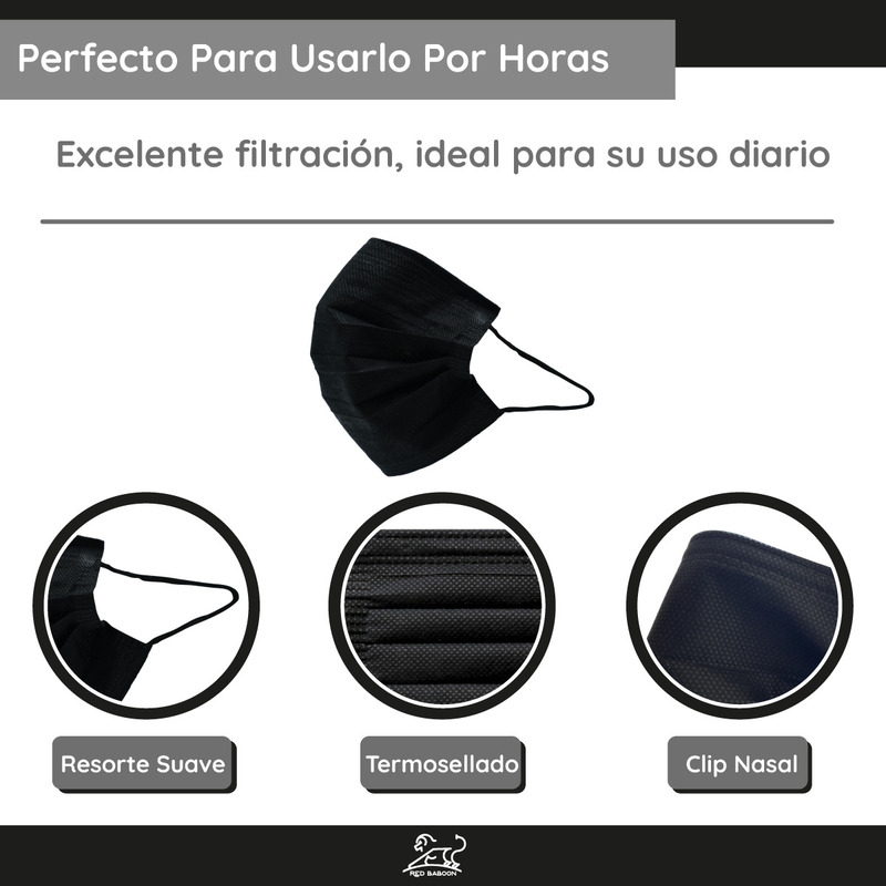 Cubrebocas Tricapa Tapabocas Termosellado Color Negro (Paquete Bolsa 500 Piezas) Red Baboon