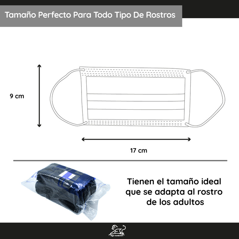 Cubrebocas Tricapa Tapabocas Termosellado Color Negro (Paquete Bolsa 500 Piezas) Red Baboon