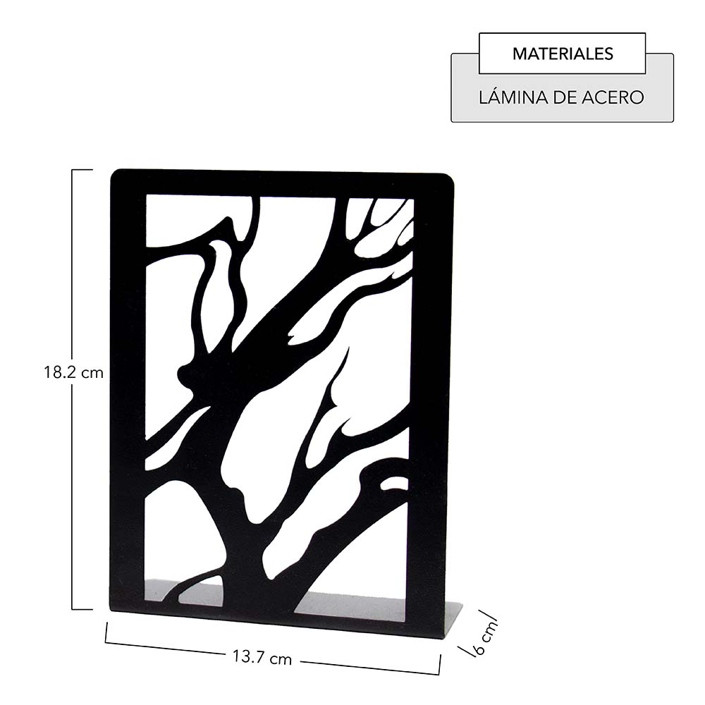 Sujeta Libros con Diseño Decorativo de Árbol, Fabricado en Lámina de Acero, Ideal para Recámara u Oficina
