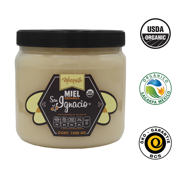 Miel ORGANICA San Ignacio Mezquite Untable Frasco 1500gr USDA Organic SAGARPA Organico 100% pura de abeja