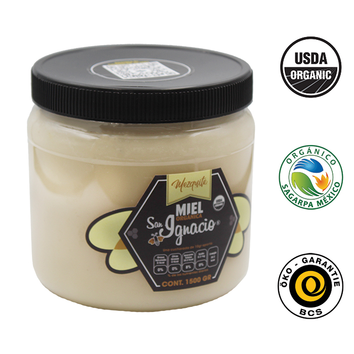 Miel ORGANICA San Ignacio Mezquite Untable Frasco 1500gr USDA Organic SAGARPA Organico 100% pura de abeja