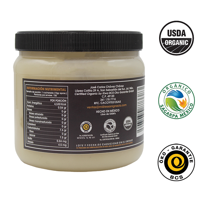 Miel ORGANICA San Ignacio Mezquite Untable Frasco 1500gr USDA Organic SAGARPA Organico 100% pura de abeja