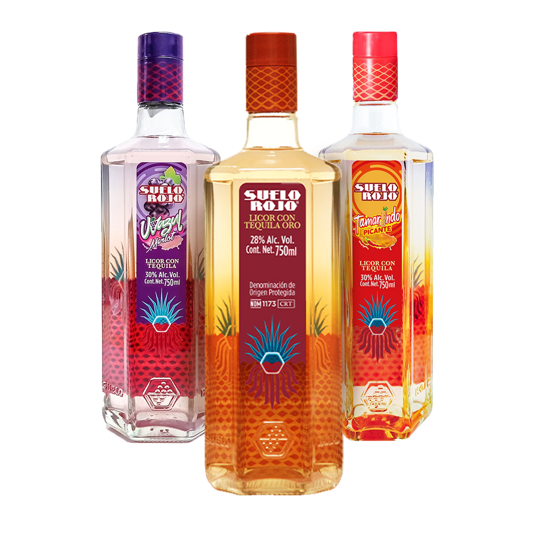 Tripack Licor con Tequila Suelo Rojo Oro/Tamarindo/Uvazul