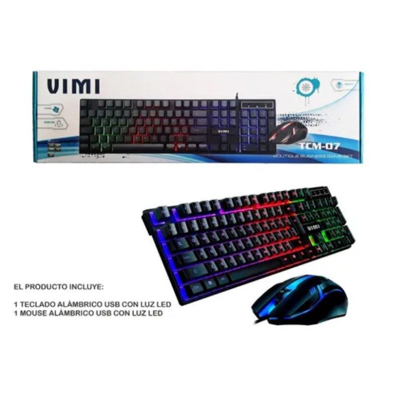 Kit De Teclado Y Mouse Gamer Alámbrico Vimi TCM07 Color Negro Con Luz Led Rgb