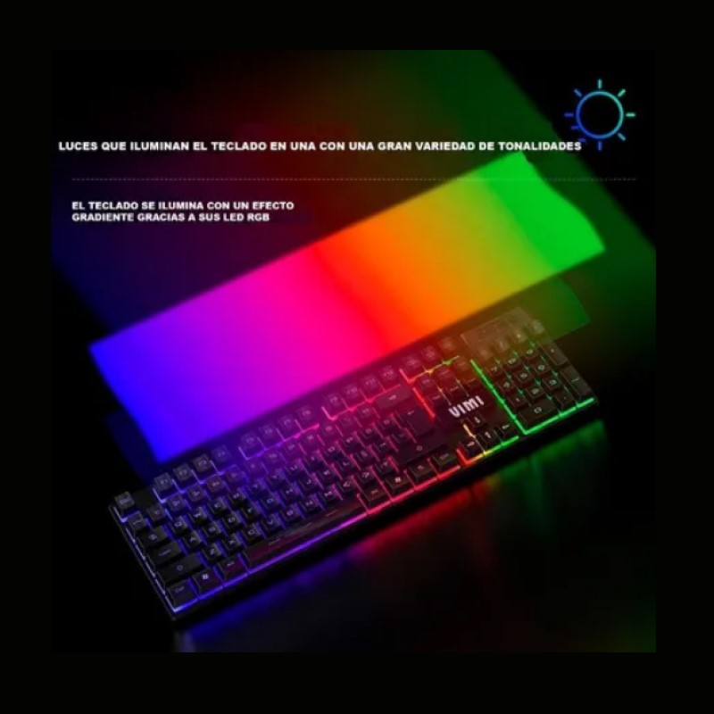 Kit De Teclado Y Mouse Gamer Alámbrico Vimi TCM07 Color Negro Con Luz Led Rgb