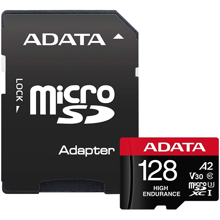 Memoria MicroSD Adata High Endurance 128GB SDXC UHS-I U3 V30 Clase 10 A2 Con Adaptador AUSDX128GUI3V30SHA2-RA1