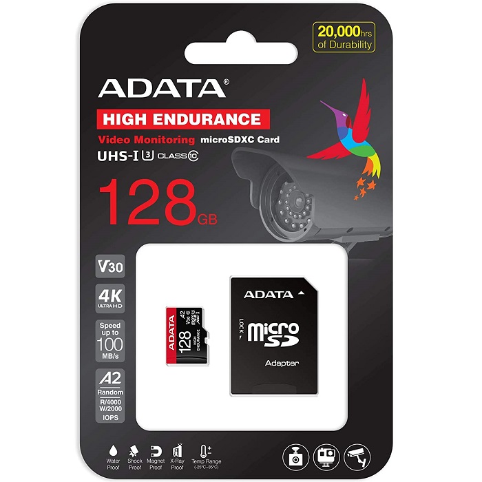 Memoria MicroSD Adata High Endurance 128GB SDXC UHS-I U3 V30 Clase 10 A2 Con Adaptador AUSDX128GUI3V30SHA2-RA1