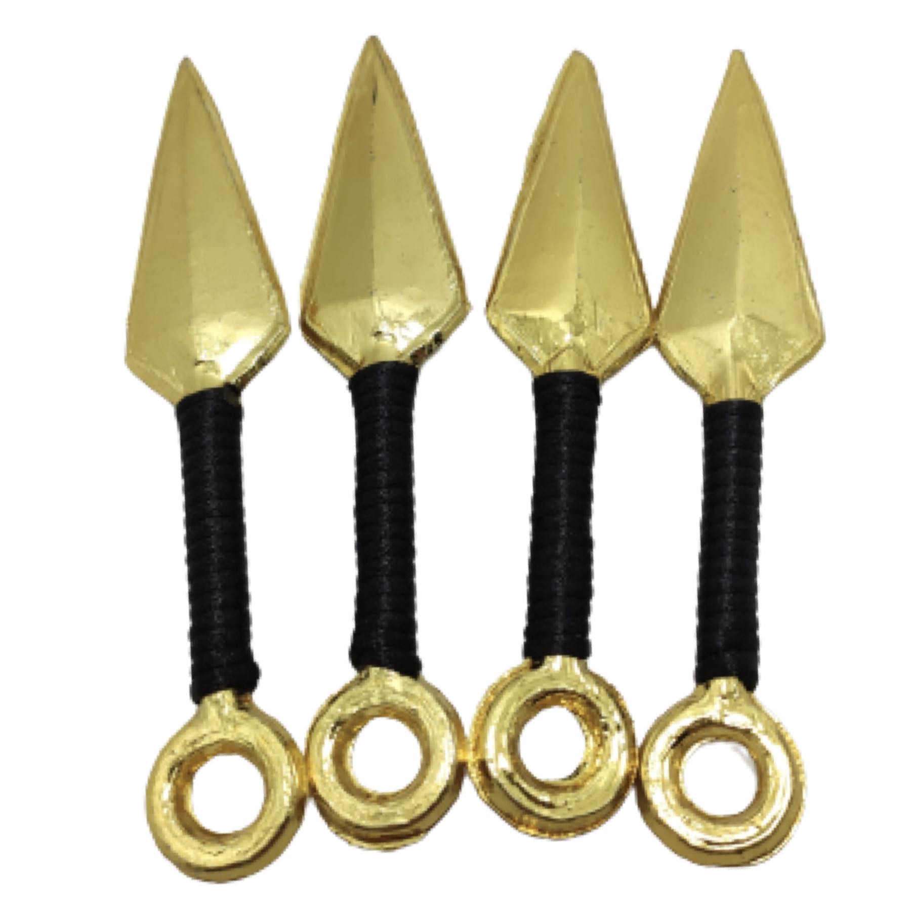Set 4 Kunais de Plástico Cromado Dorado Juguete Cosplay Naruto Itachi Sasuke Kakashi Pain Minato Konoha Tobi Madara Ninja