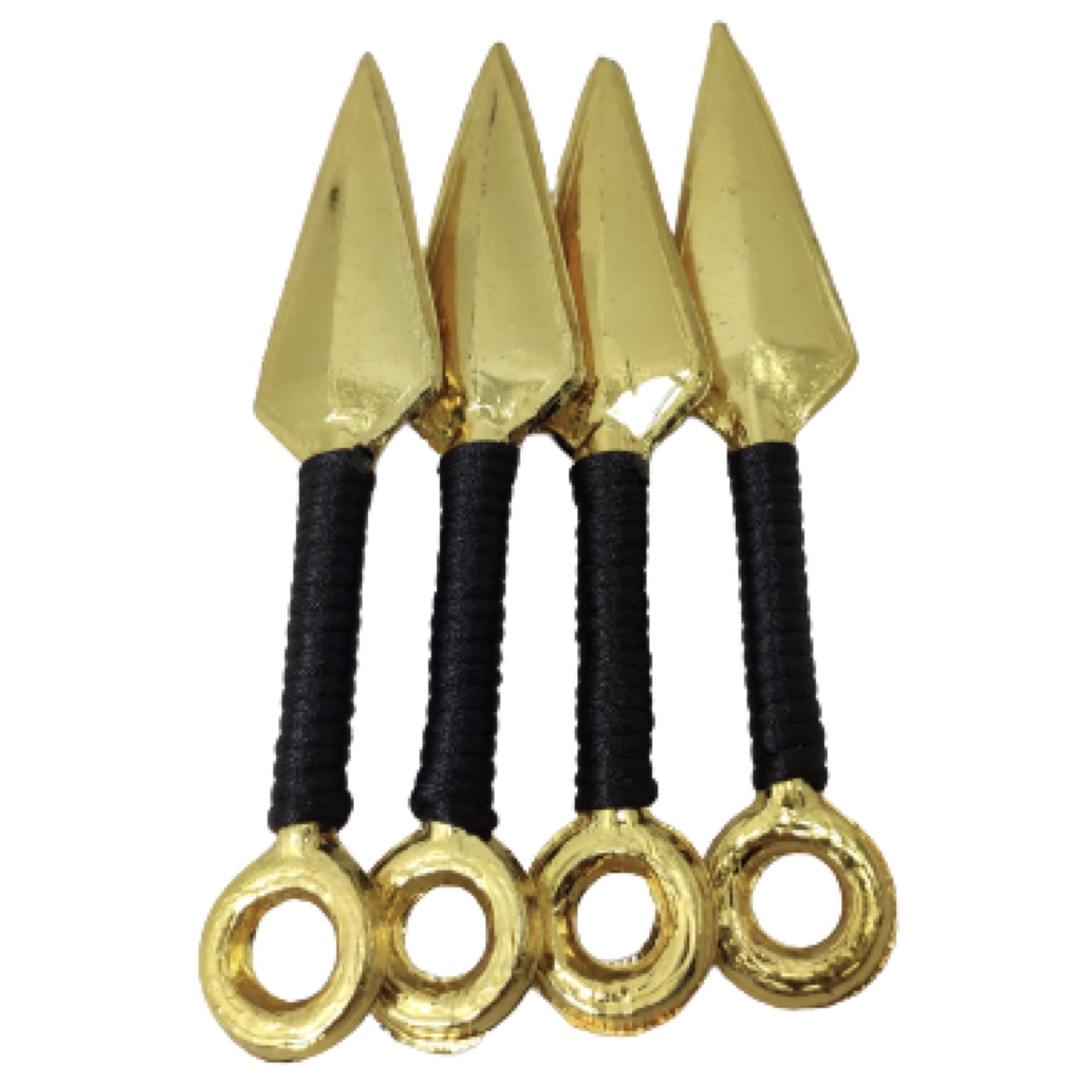 Set 4 Kunais de Plástico Cromado Dorado Juguete Cosplay Naruto Itachi Sasuke Kakashi Pain Minato Konoha Tobi Madara Ninja