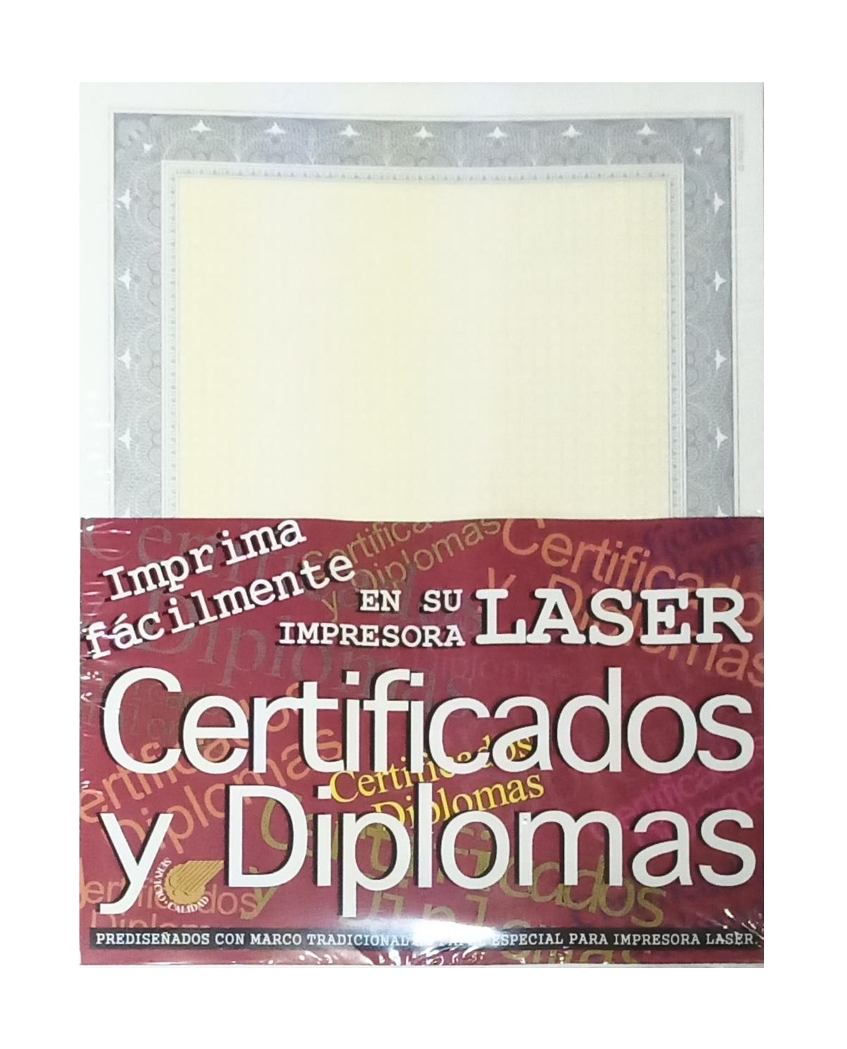 DIPLOMAS O CERTIFICADOS CON BORDE COLOR PLATA, PARA IMPRESORA LÁSER E INYECCIÓN DE TINTA CON 50 HOJAS