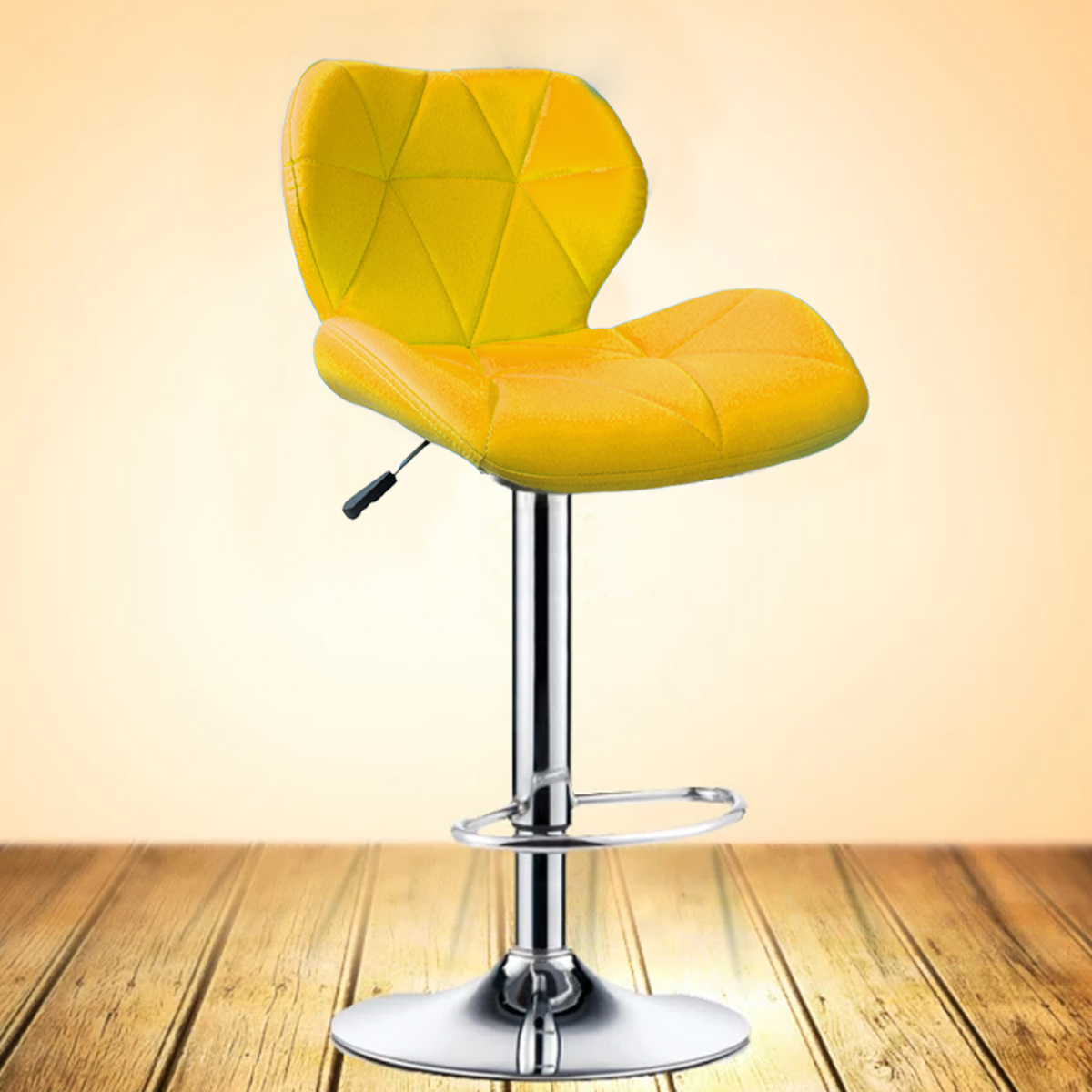 Silla de Barra Acolchada con Respaldo geometrico, Taburete Giratorio Ajustable con reposapiés, Silla Alta (Amarillo)