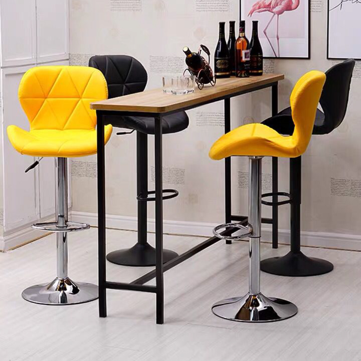 Silla de Barra Acolchada con Respaldo geometrico, Taburete Giratorio Ajustable con reposapiés, Silla Alta (Amarillo)